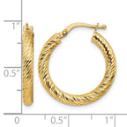 14k 3x22mm Polished Diamond-cut Round Tube Hoop Earrings