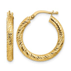 14k 3x22mm Polished Diamond-cut Round Tube Hoop Earrings