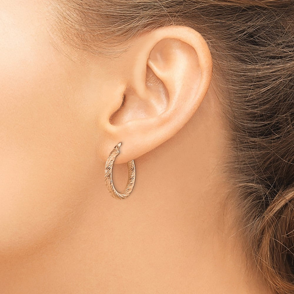 14k Rose Gold 3x22mm Polished Diamond-cut Round Tube Hoop Earrings