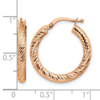 14k Rose Gold 3x22mm Polished Diamond-cut Round Tube Hoop Earrings