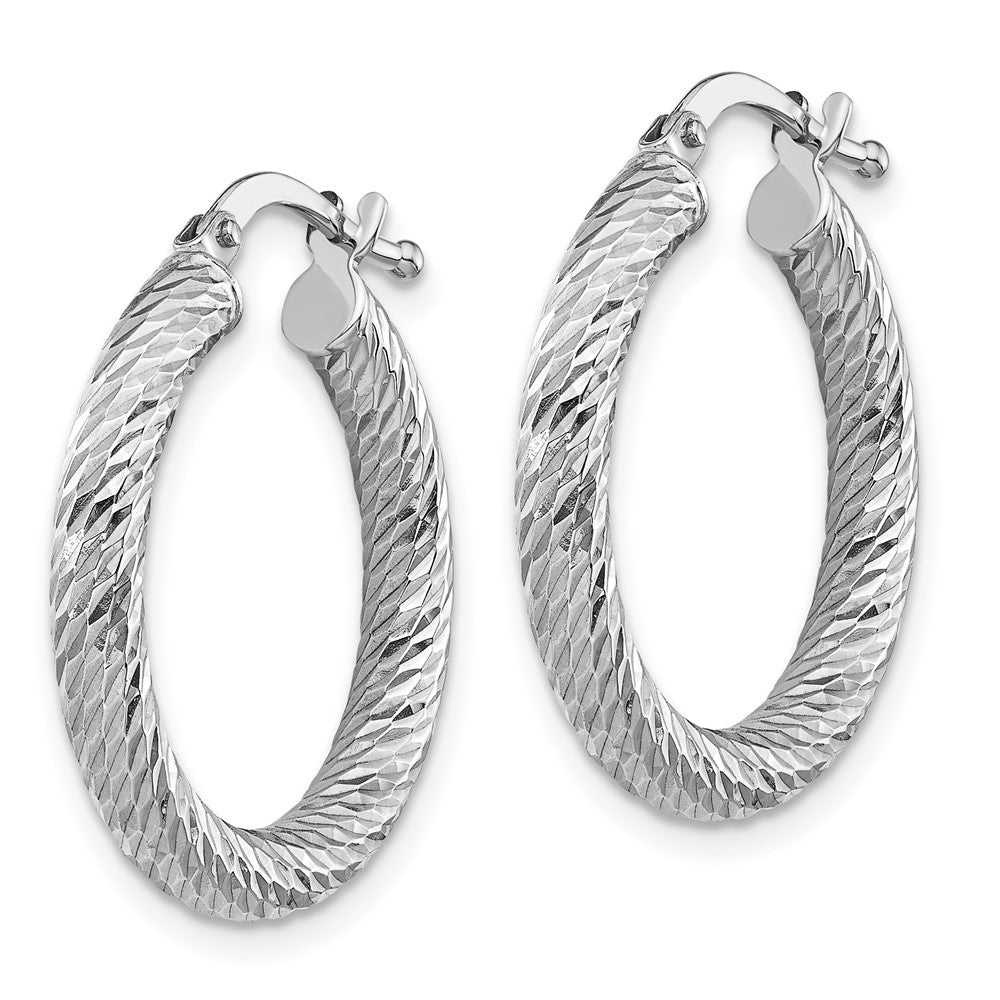 14k White Gold 3x22mm Polished Diamond-cut Round Tube Hoop Earrings