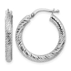14k White Gold 3x22mm Polished Diamond-cut Round Tube Hoop Earrings