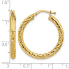 14k 3x27mm Diamond-cut Round Tube Hoop Earrings