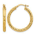 14k 3x27mm Diamond-cut Round Tube Hoop Earrings