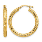 14k 3x27mm Diamond-cut Round Tube Hoop Earrings