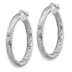 14k White Gold 3x27mm Diamond-cut Round Tube Hoop Earrings