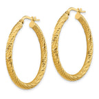 14k 3x32mm Diamond-cut Round Tube Hoop Earrings