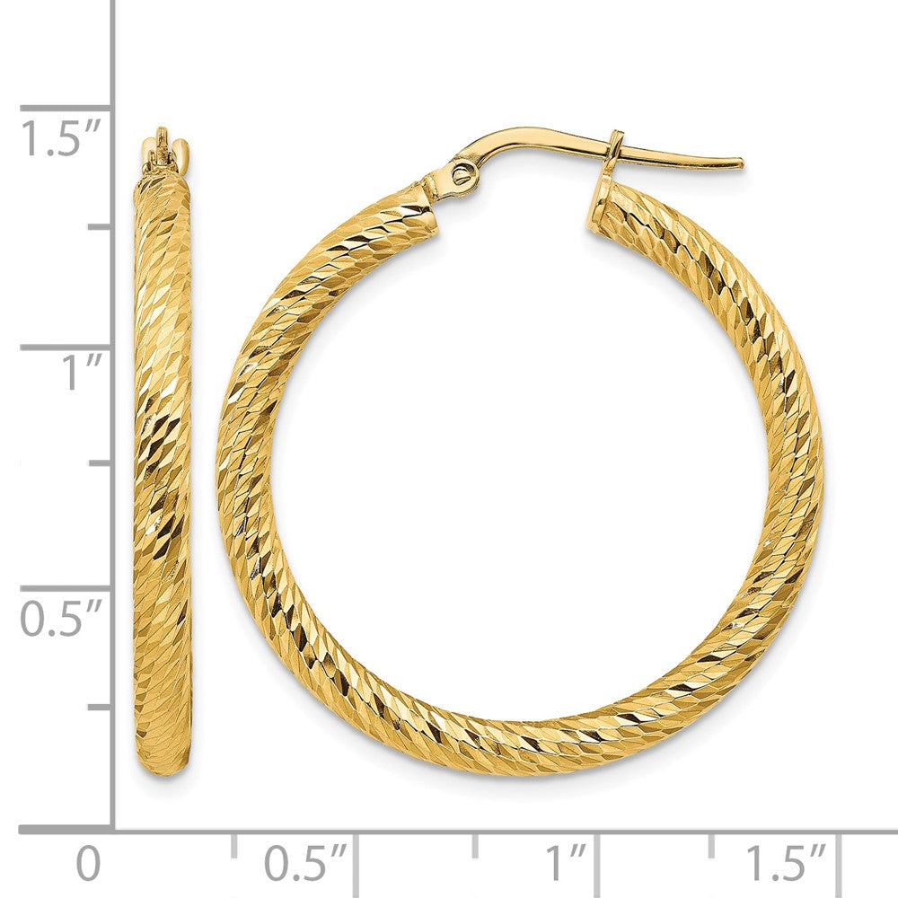 14k 3x32mm Diamond-cut Round Tube Hoop Earrings