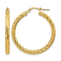 14k 3x32mm Diamond-cut Round Tube Hoop Earrings