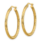 14k 3x37mm Polished Diamond-cut Round Tube Hoop Earrings