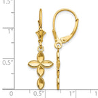14k Diamond-cut Fancy Cross Dangle Leverback Earrings