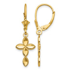 14k Diamond-cut Fancy Cross Dangle Leverback Earrings