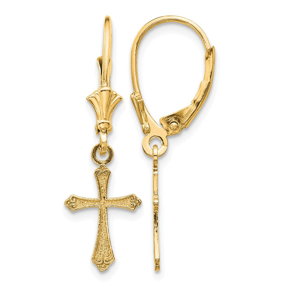 14k Cross Dangle Leverback Earrings