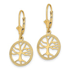 14K Tree of Life In Round Frame Dangle Leverback Earrings