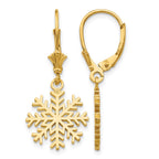 14K Snowflake Dangle Leverback Earrings