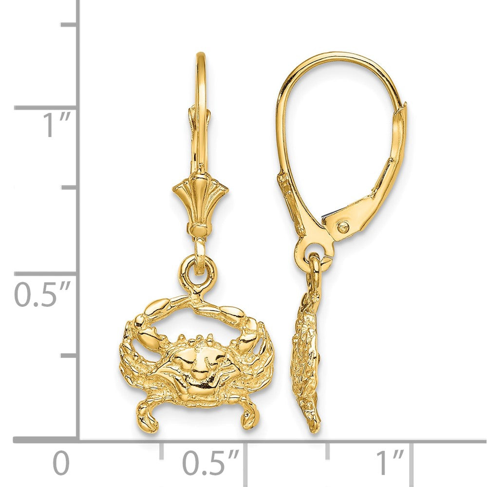 14K 2-D Blue Crab Dangle Leverback Earrings