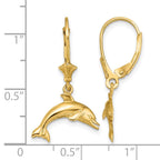 14K Jumping Dolphin Dangle Leverback Earrings