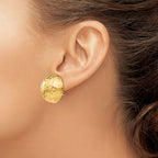 14k 22mm Hammered Half Ball Omega Back Post Earrings