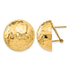 14k 22mm Hammered Half Ball Omega Back Post Earrings