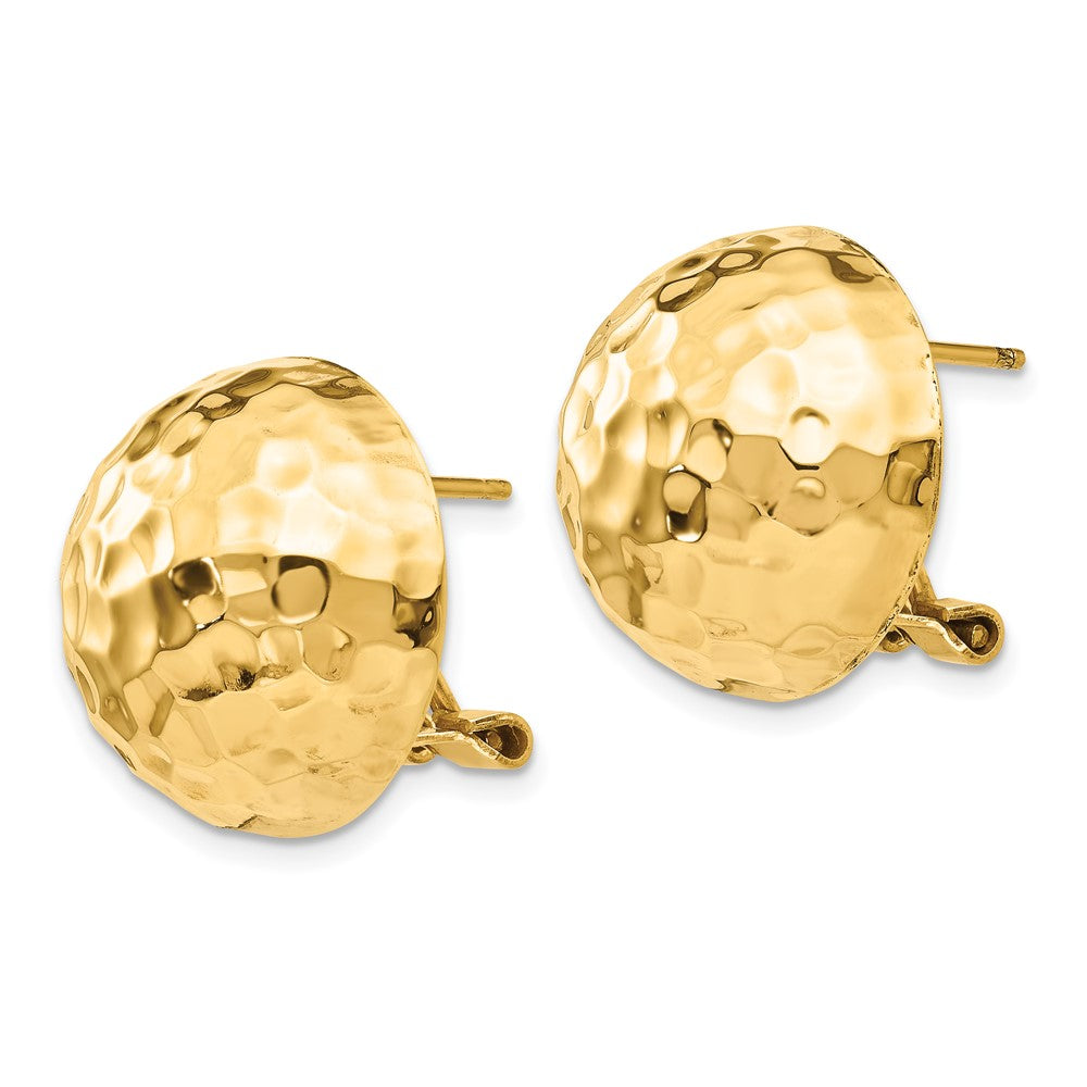 14k 18mm Hammered Half Ball Omega Back Post Earrings