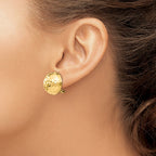 14k 18mm Hammered Half Ball Omega Back Post Earrings