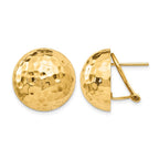 14k 18mm Hammered Half Ball Omega Back Post Earrings