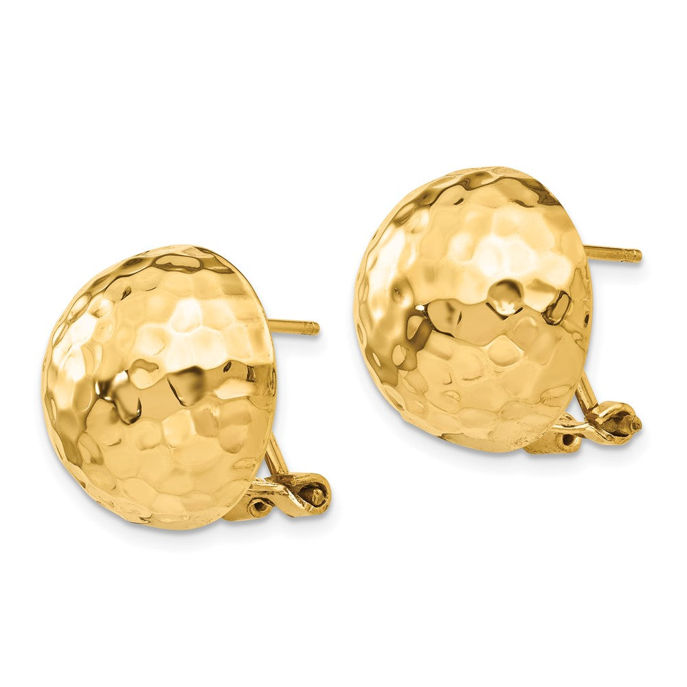 14k 16mm Hammered Half Ball Omega Back Post Earrings