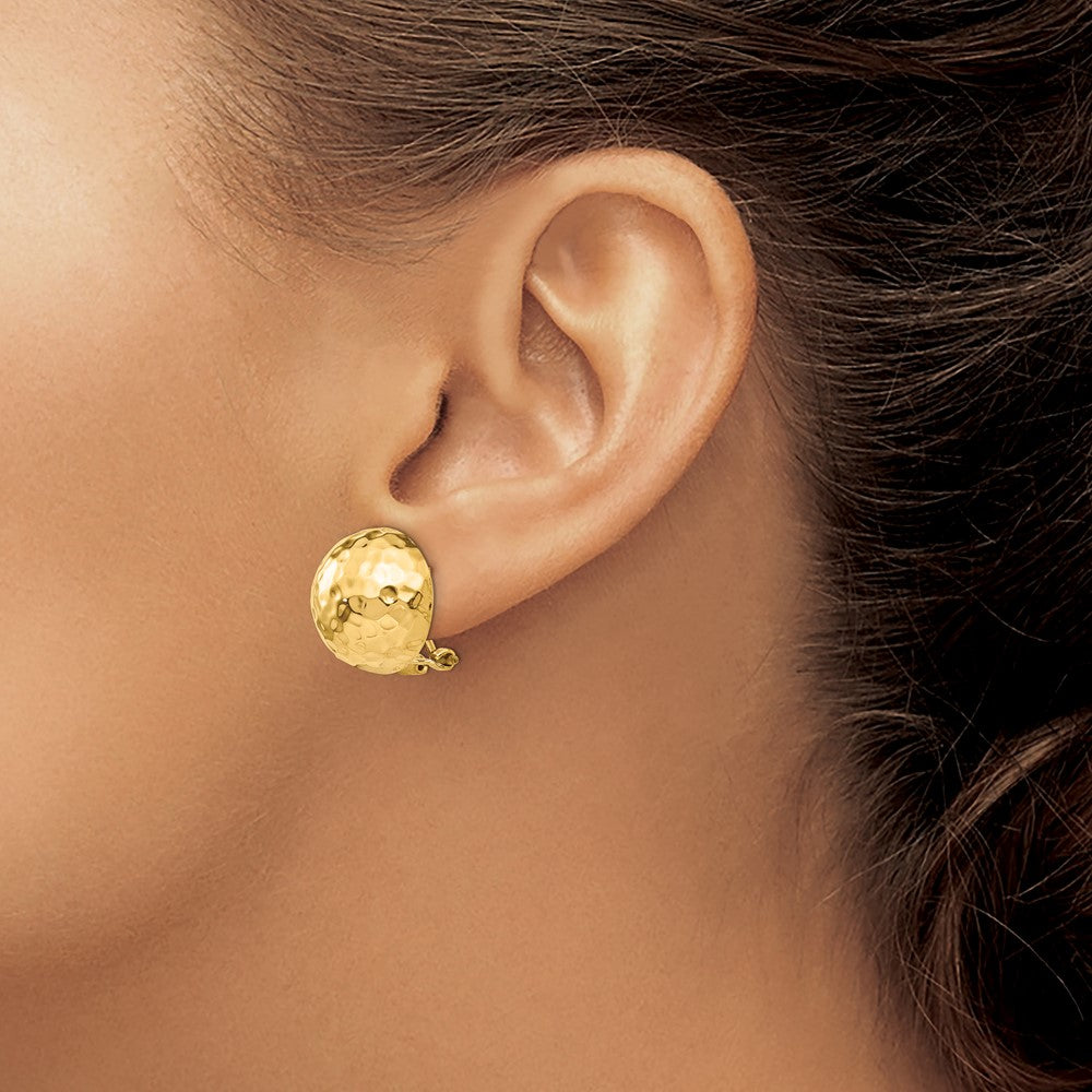 14k 16mm Hammered Half Ball Omega Back Post Earrings