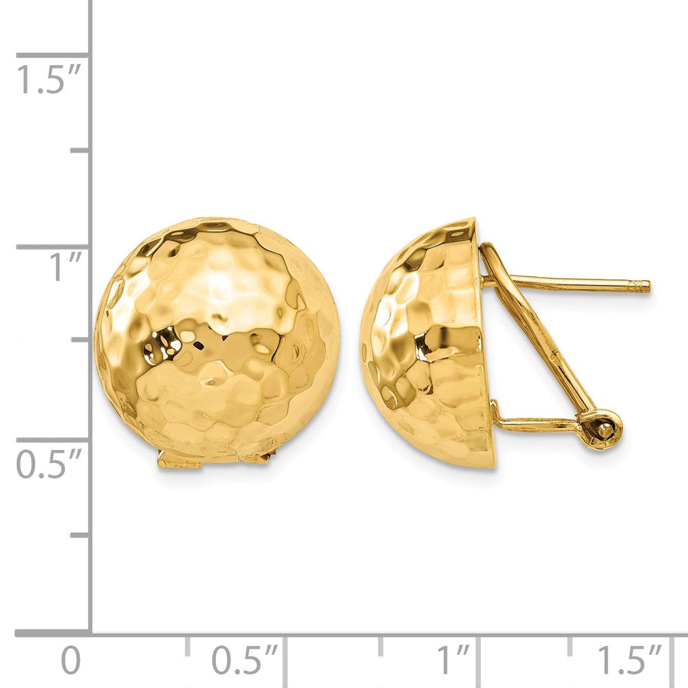 14k 16mm Hammered Half Ball Omega Back Post Earrings