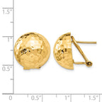 14k 16mm Hammered Half Ball Omega Back Post Earrings