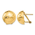 14k 16mm Hammered Half Ball Omega Back Post Earrings