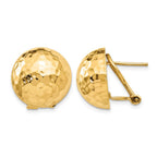 14k 16mm Hammered Half Ball Omega Back Post Earrings