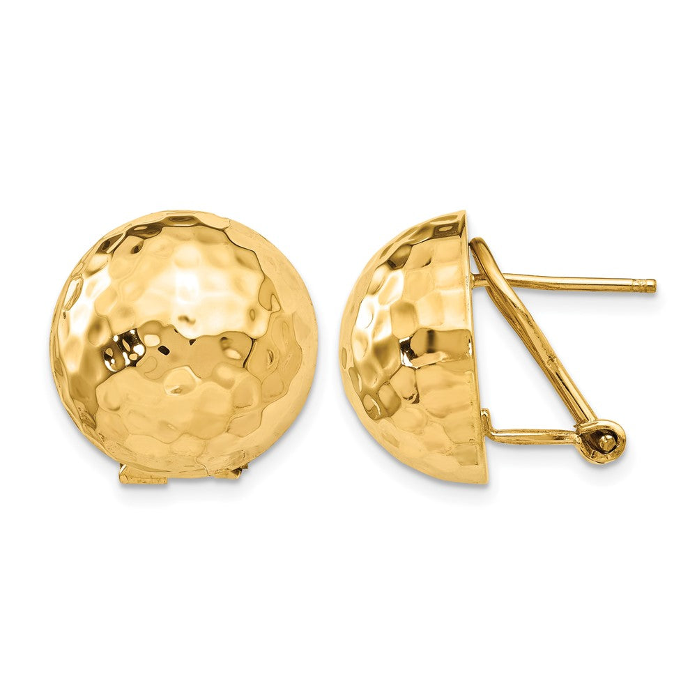 14k 16mm Hammered Half Ball Omega Back Post Earrings