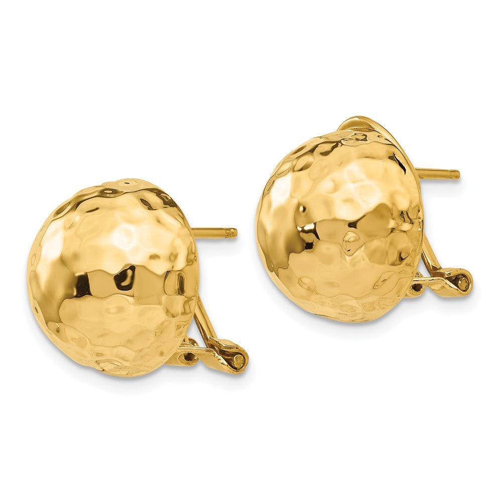 14k 14mm Hammered Half Ball Omega Back Post Earrings