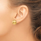 14k 14mm Hammered Half Ball Omega Back Post Earrings