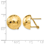14k 14mm Hammered Half Ball Omega Back Post Earrings