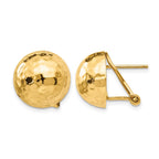 14k 14mm Hammered Half Ball Omega Back Post Earrings