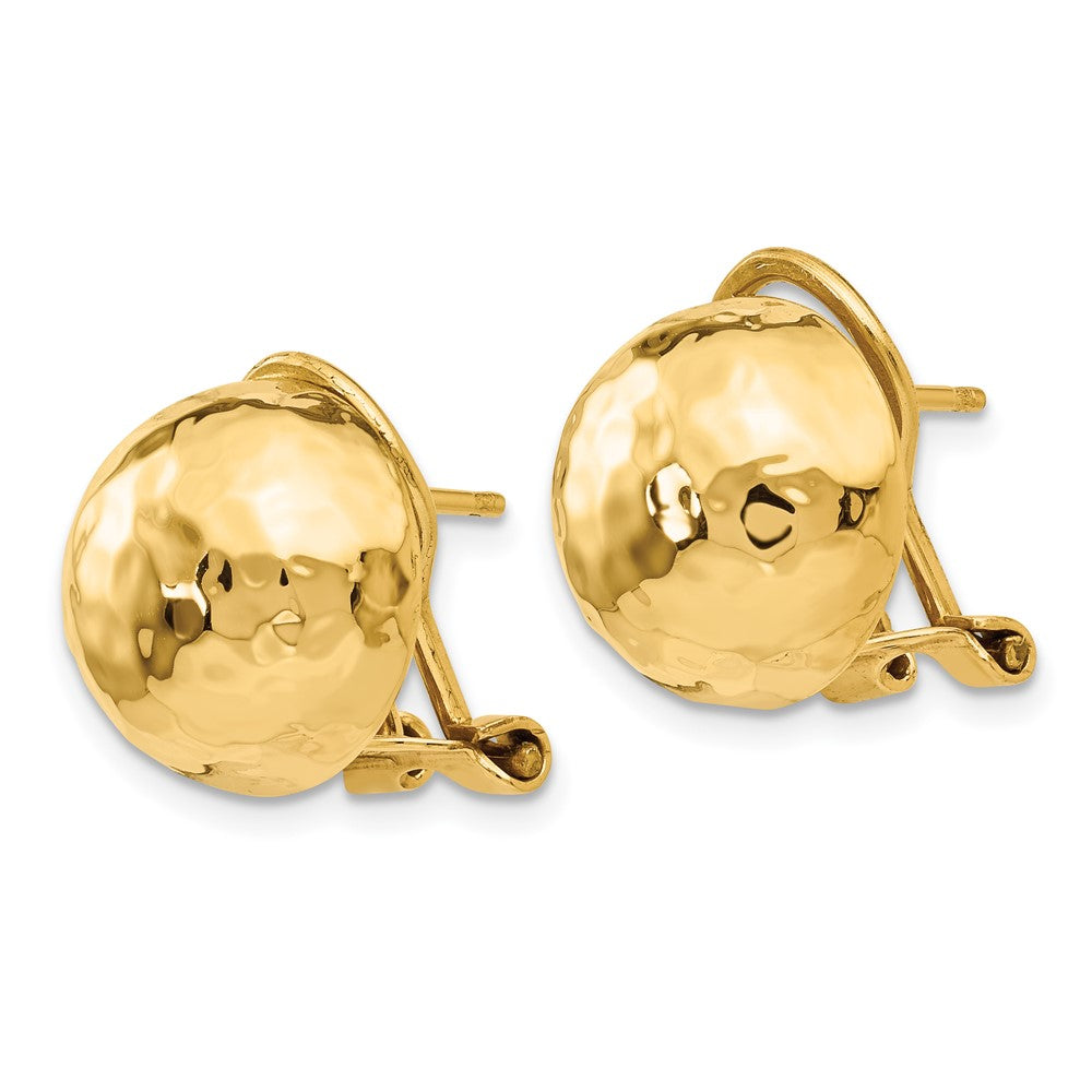 14k 12mm Hammered Half Ball Omega Back Post Earrings