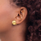14k 12mm Hammered Half Ball Omega Back Post Earrings