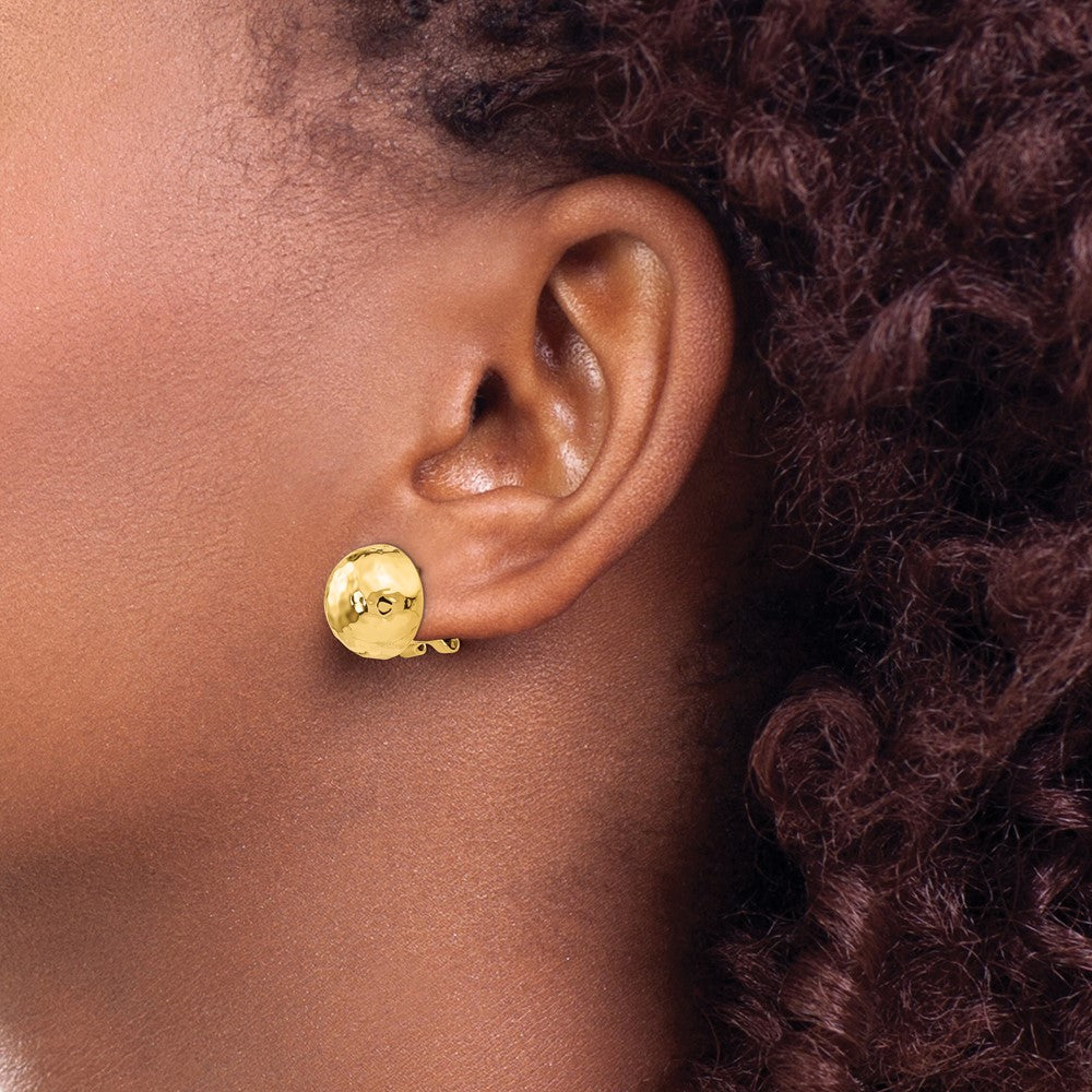14k 12mm Hammered Half Ball Omega Back Post Earrings