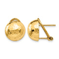 14k 12mm Hammered Half Ball Omega Back Post Earrings