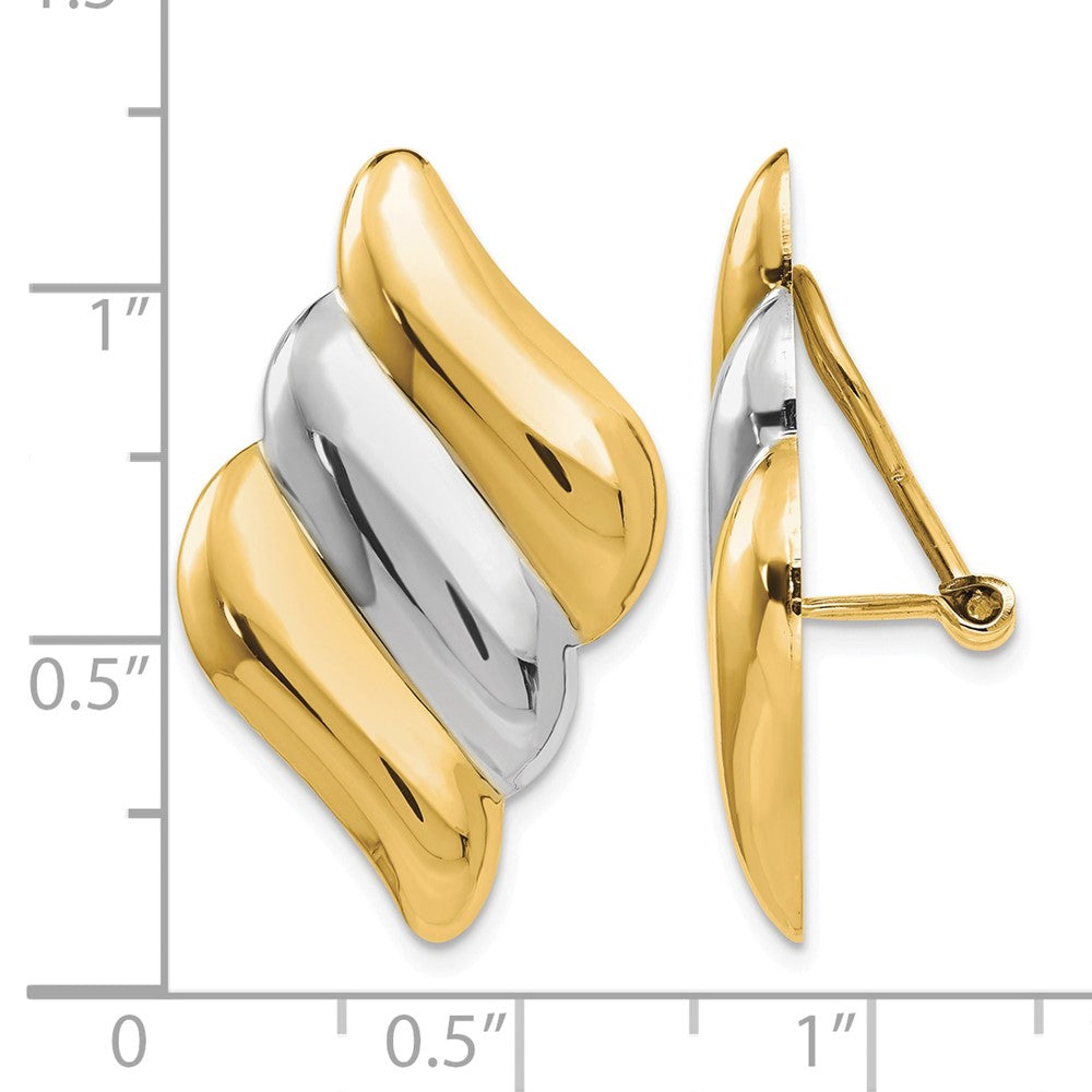 14k and White Rhodium Diagonal Ribbed Omega Back Non-pierced Earrings
