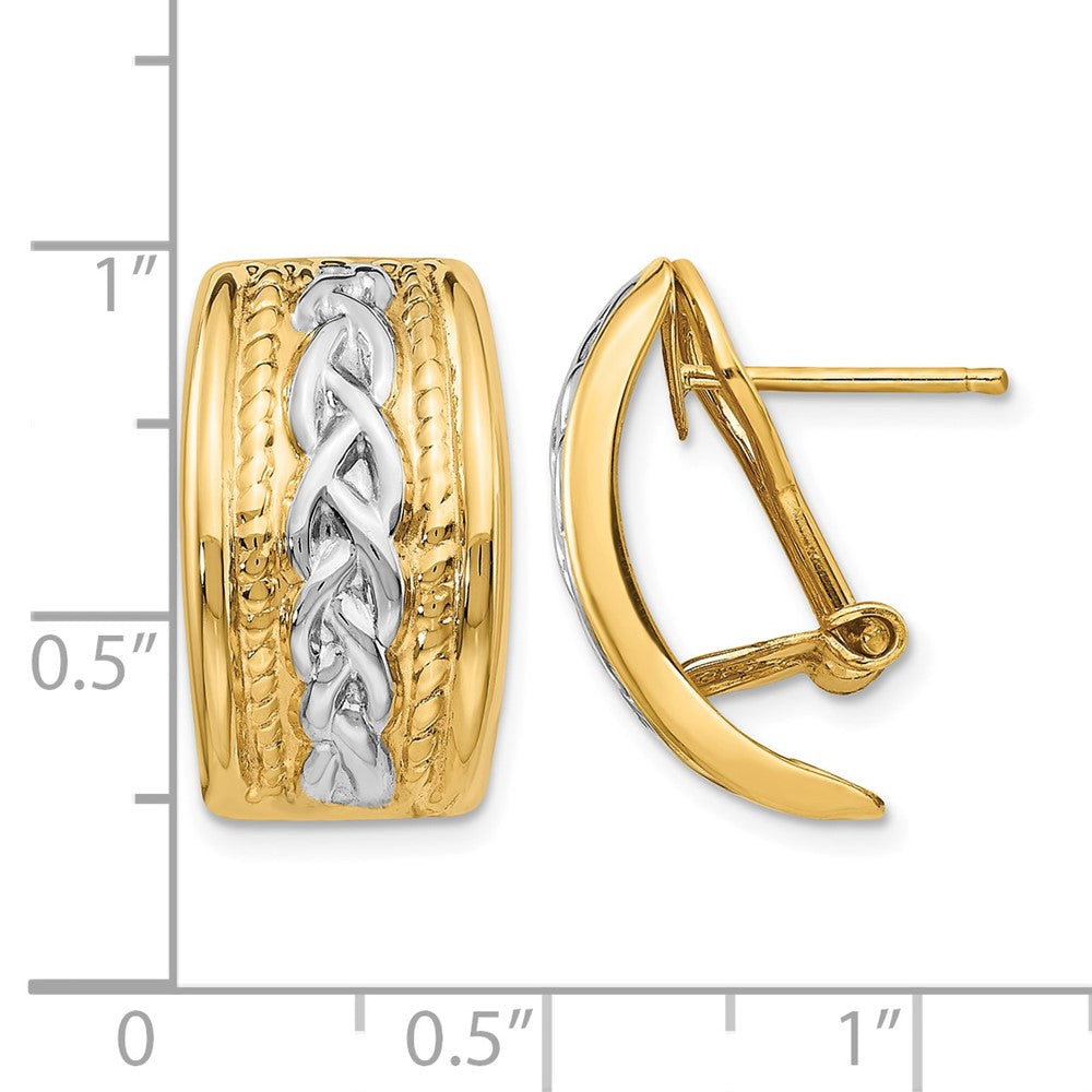 14k and White Rhodium 11.5x20mm Polished Braided Omega Back Post Earrings