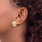 14k and White Rhodium 16mm Polished X-Circle Omega Back Post Earrings
