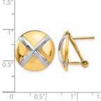 14k and White Rhodium 16mm Polished X-Circle Omega Back Post Earrings
