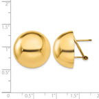 14k 20mm Polished Half Ball Omega Back Post Earrings
