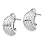 14k White Gold 9.5x16mm Polished Ribbed Half Hoop Omega Back Post Earrings