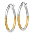 14k w/White Rhodium 2mm Satin and Polished Diamond-cut Hoop Earrings