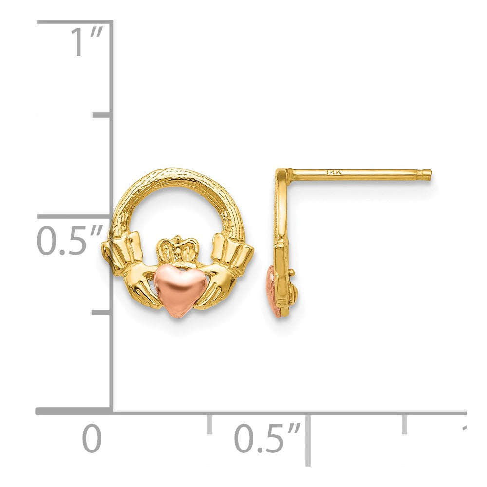 14k Two-tone Claddagh Post Earrings