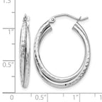 14k White Gold Diamond-cut Polished Oval Hoop Earring